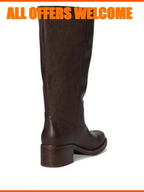 Polyurethane Wide Calf Boots Block Heel Pull-On Western Style - Picture 5 of 7